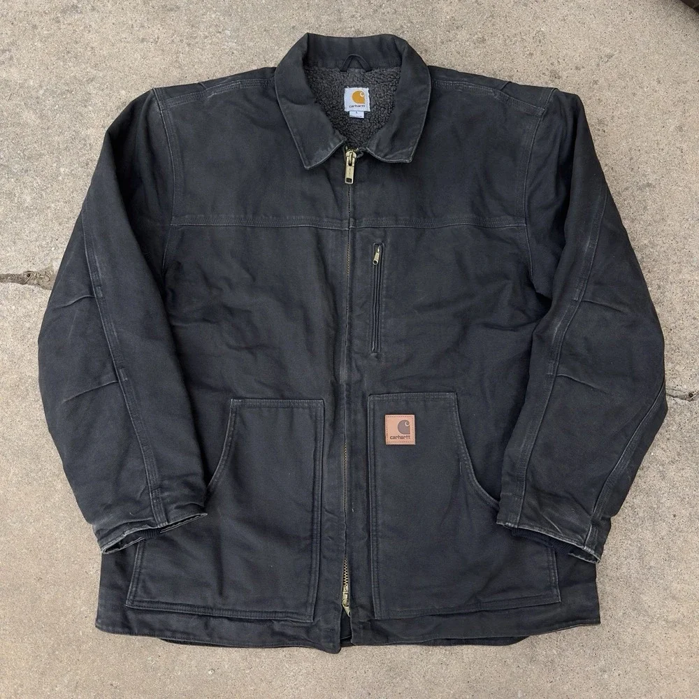 VTG‎ Carhartt Sandstone Ridge Jacket Men's Large C61 BLK Chore Coat Sherpa Lined